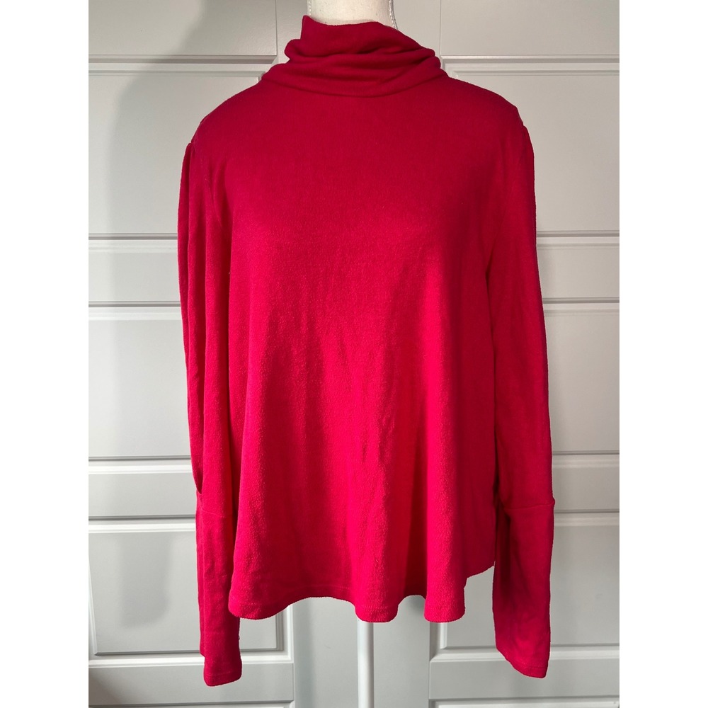 Anthropologie Raspberry Red Turtleneck Puffed Long Sleeve Sweater Womens XL